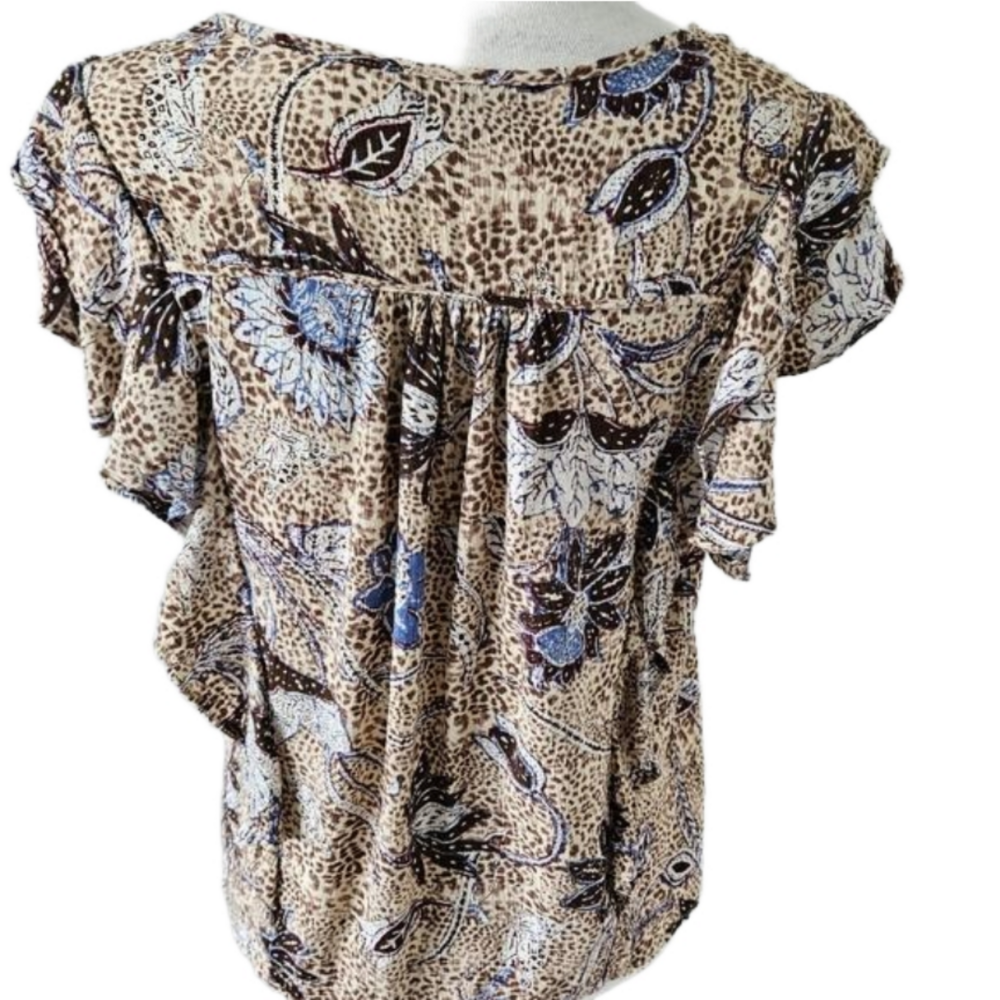 💙Rachel Zoe' blouse blue/ tan ruffles lightweight size small 💙 - Picture 7 of 12